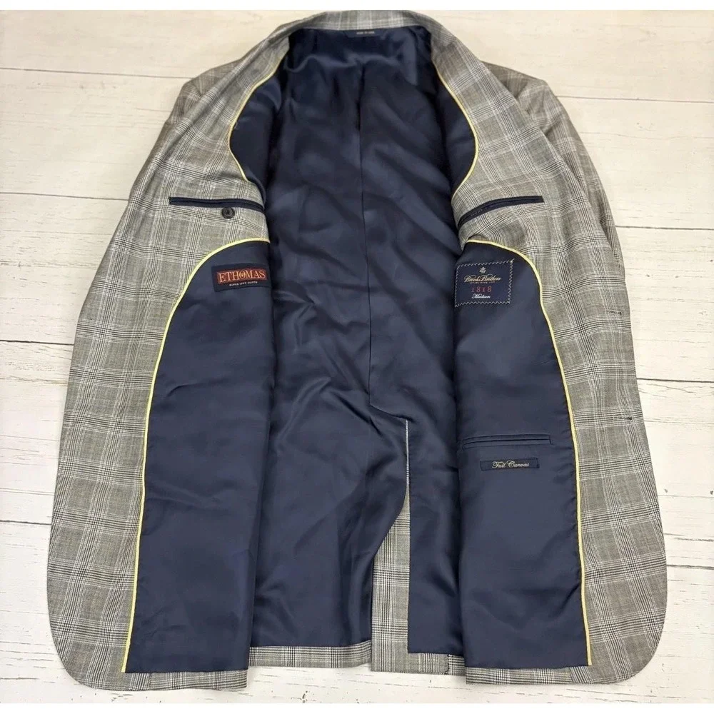 Brooks Brothers E Thomas Blazer 1818 Madison Mens 44L Plaid Wool Full Canvas